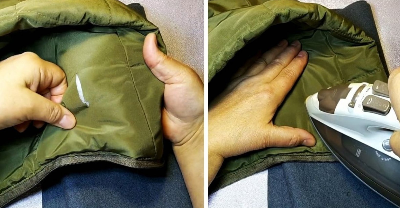 Как заделать порез на куртке