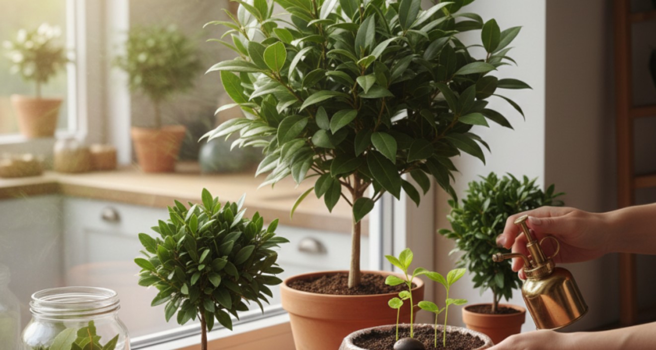 დაფნა ფანჯრის რაფაზე